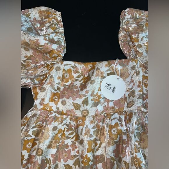 Storia Andrea Floral Top in White Gold Blouse Size Medium NWT - Picture 9 of 11